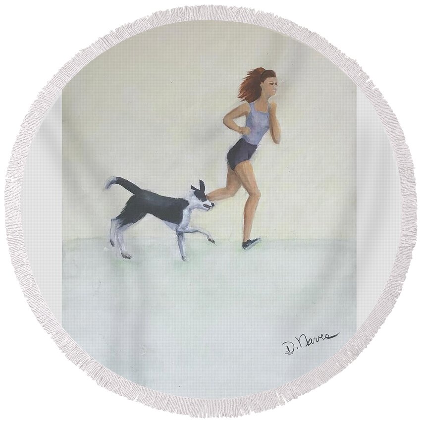 Dog Round Beach Towel featuring the painting Captivating Lady 6 by Deborah Naves
