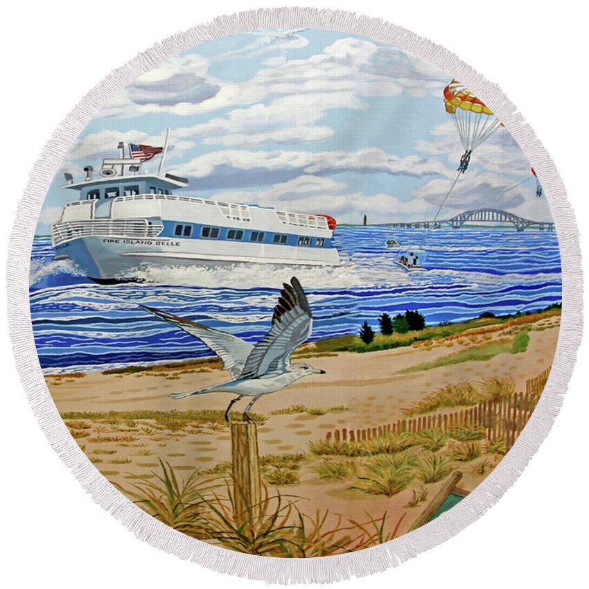  Round Beach Towel featuring the painting Captree Park Pillow Version by Bonnie Siracusa
