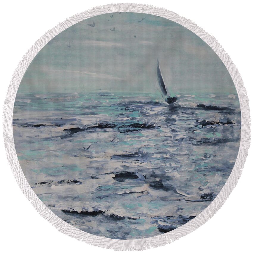 Seascape Round Beach Towel featuring the painting Carefree by Jane See