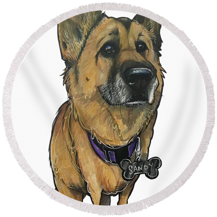 Dog Round Beach Towel featuring the drawing Caricato 5159 by John LaFree