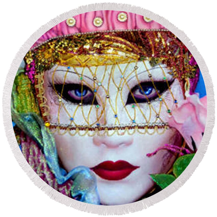 Mixed Media Painting Round Beach Towel featuring the mixed media Carolina II Carnival of Venice by Anni Adkins