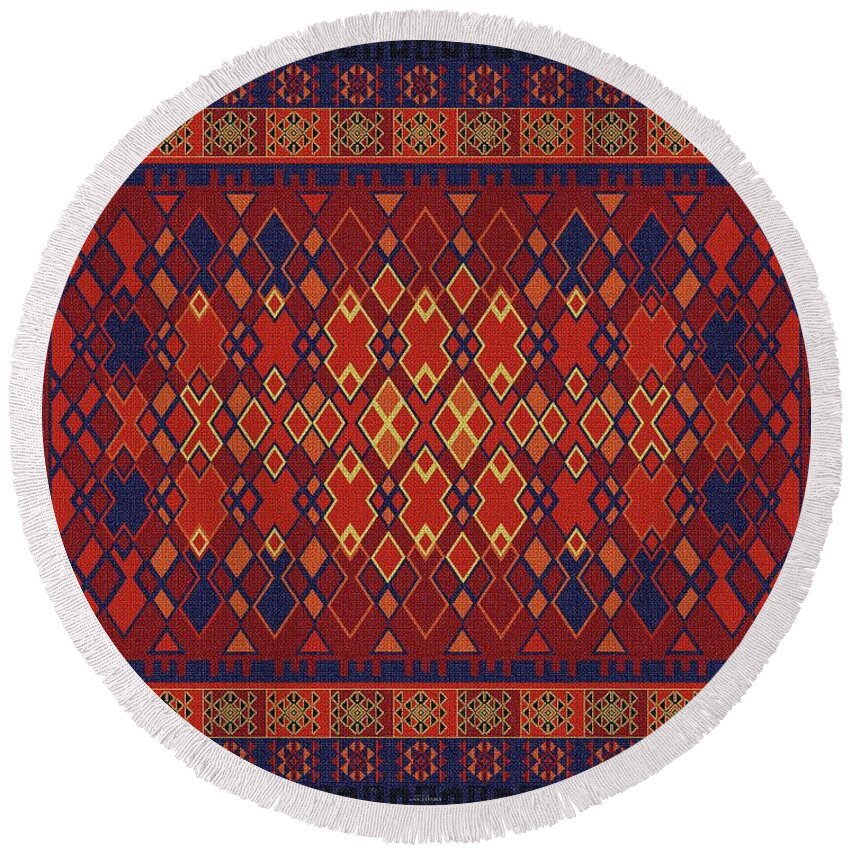Carpet Round Beach Towel featuring the digital art Carpet-102 by Mehran Akhzari