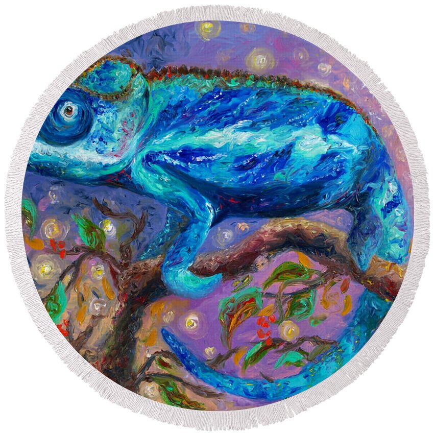 Chameleon Round Beach Towel featuring the painting Carrie by Hafsa Idrees