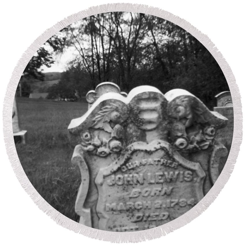 Cemetery Round Beach Towel featuring the photograph Carvings by Michael Krek