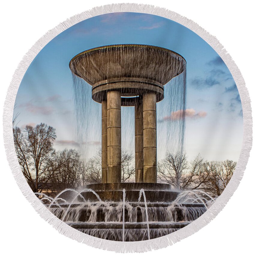 Fountain Round Beach Towel featuring the photograph Cary Fountain by Rick Nelson