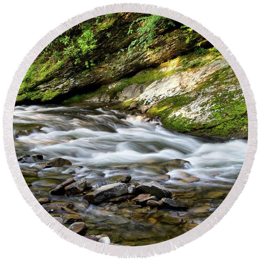 Little River Round Beach Towel featuring the photograph Cascades On Little River 2 by Phil Perkins