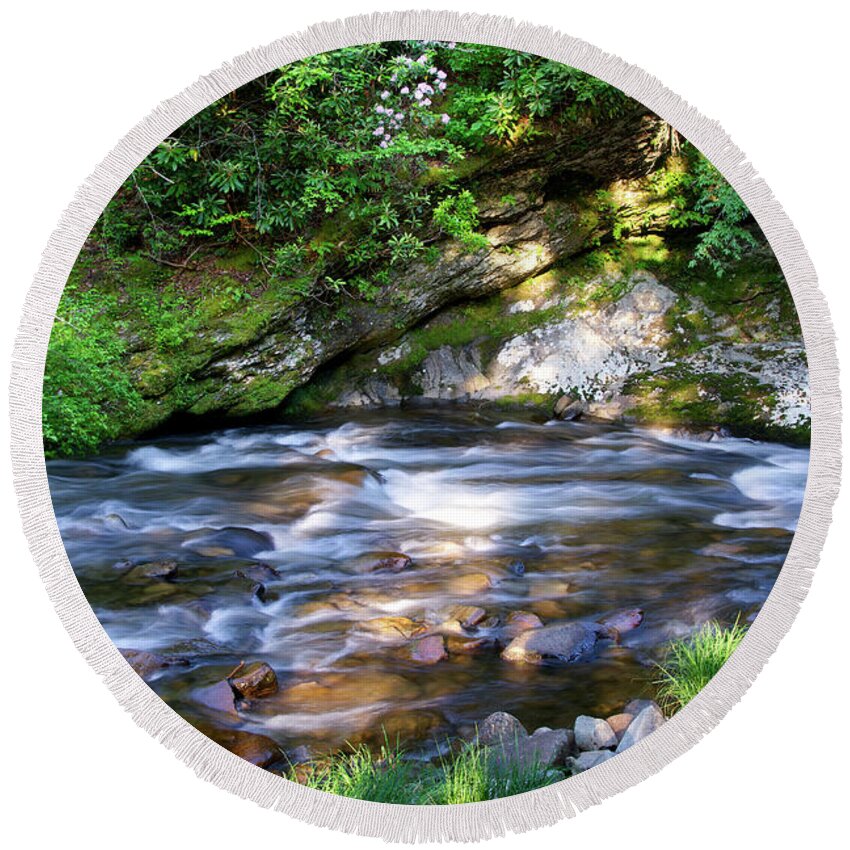 Smoky Mountains Round Beach Towel featuring the photograph Cascades On Little River 5 by Phil Perkins