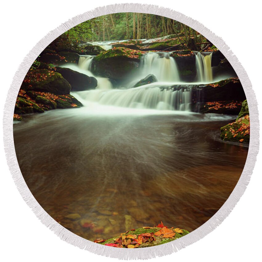 Tennessee Round Beach Towel featuring the photograph Cascading Waterfalls by Darrell DeRosia
