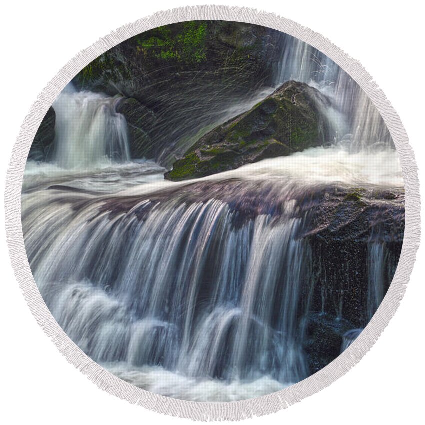 Tremont Round Beach Towel featuring the photograph Cascading Waterfalls by Phil Perkins