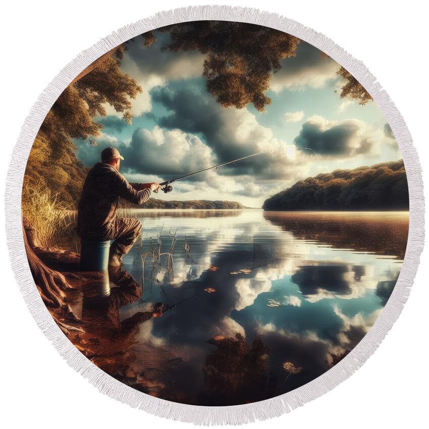 Man Round Beach Towel featuring the photograph Casting Dreams by Bill and Linda Tiepelman