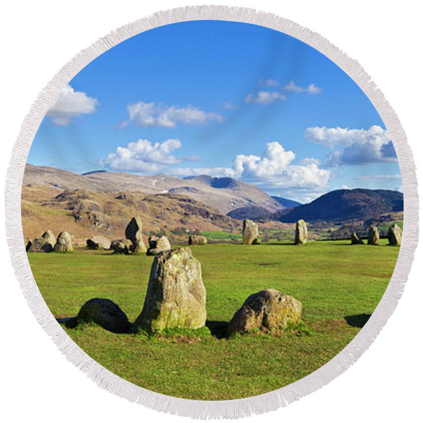 Castlerigg Stone Circle Round Beach Towel featuring the photograph Castlerigg stone circle, Keswick, Lake District, England by Neale And Judith Clark
