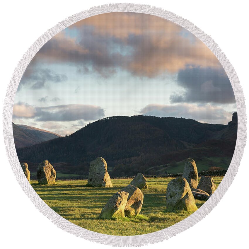 Cumbria Round Beach Towel featuring the photograph Castlerigg Stone Circle, the Lake District, England by Sarah Howard