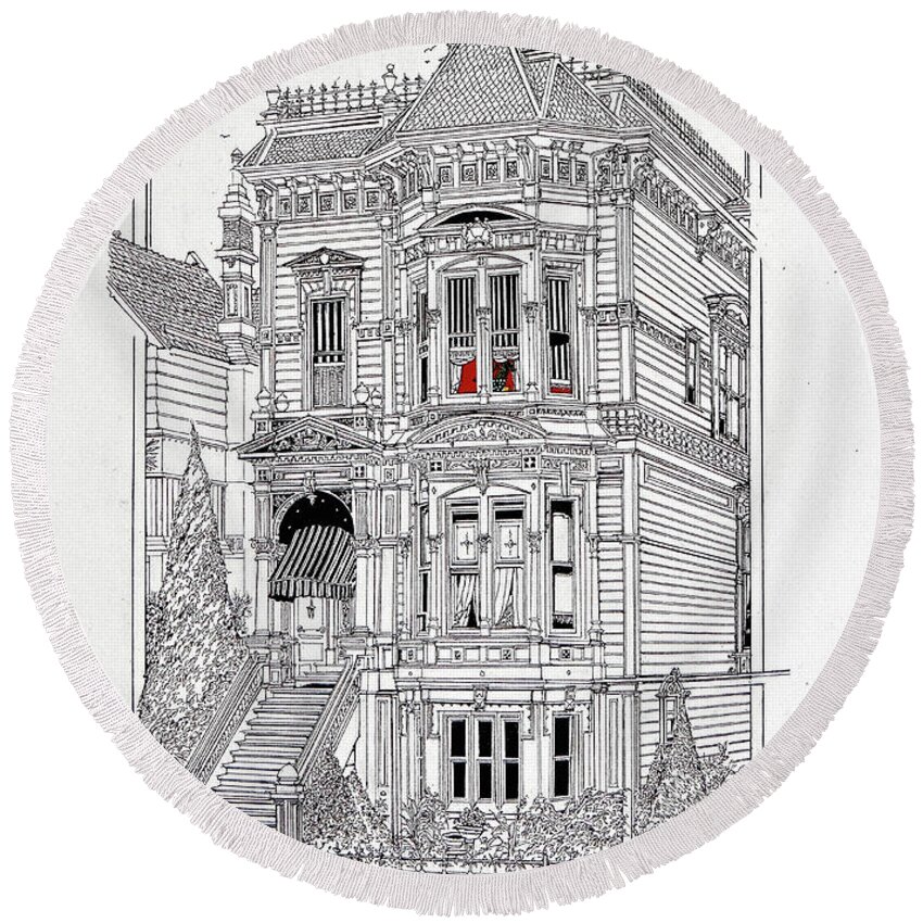 Drawings Round Beach Towel featuring the photograph Castles On California Street by Ira Shander