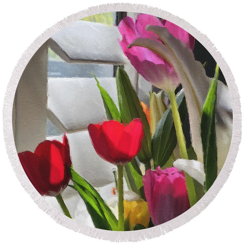 Tulips Round Beach Towel featuring the photograph Catching the Morning Light by Brian Watt
