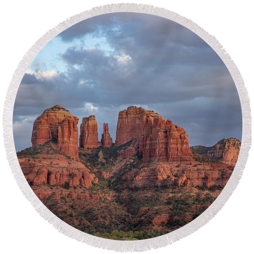 Arizona Round Beach Towel featuring the photograph Cathedral Rock by Paul Schultz