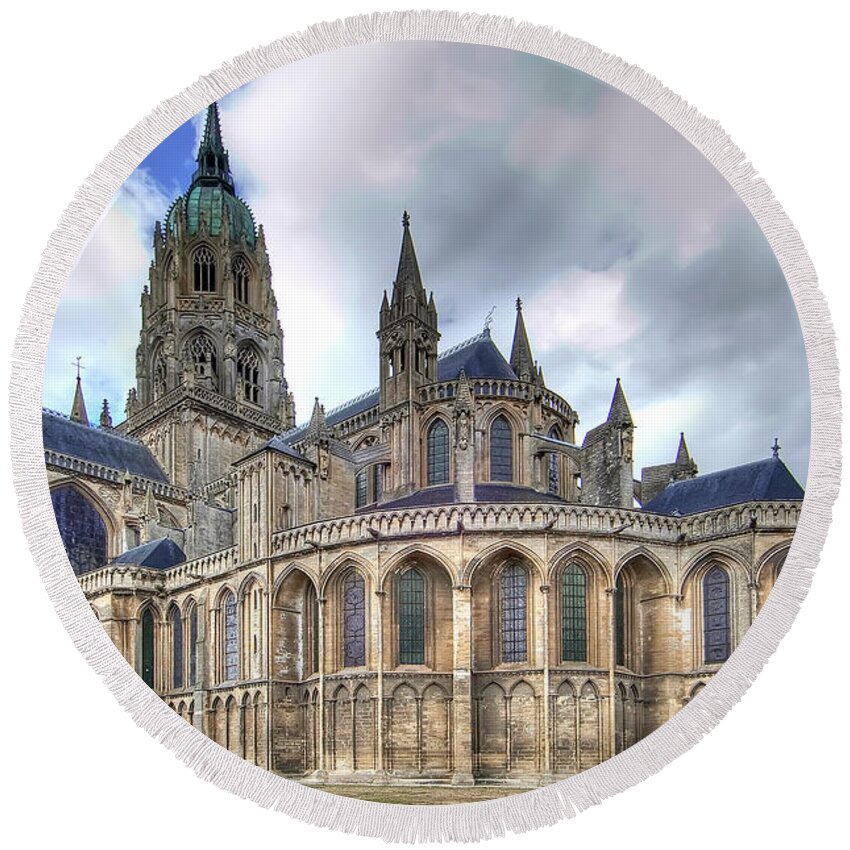 France Round Beach Towel featuring the photograph Cathedrale Notre Dame de Bayeux - France by Paolo Signorini