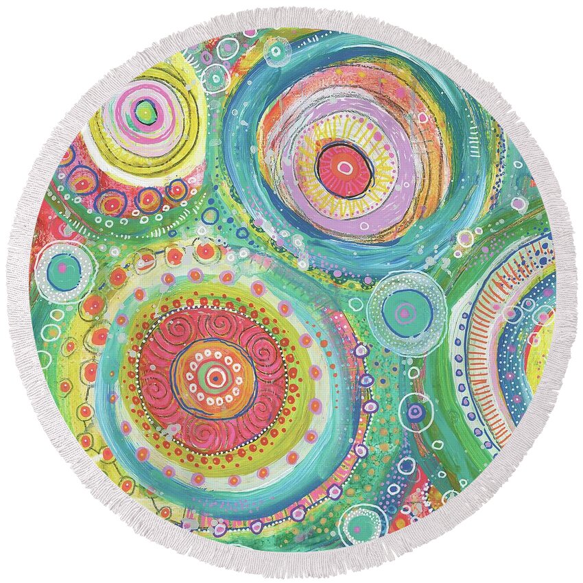 Cattywampus Round Beach Towel featuring the painting Cattywampus by Tanielle Childers