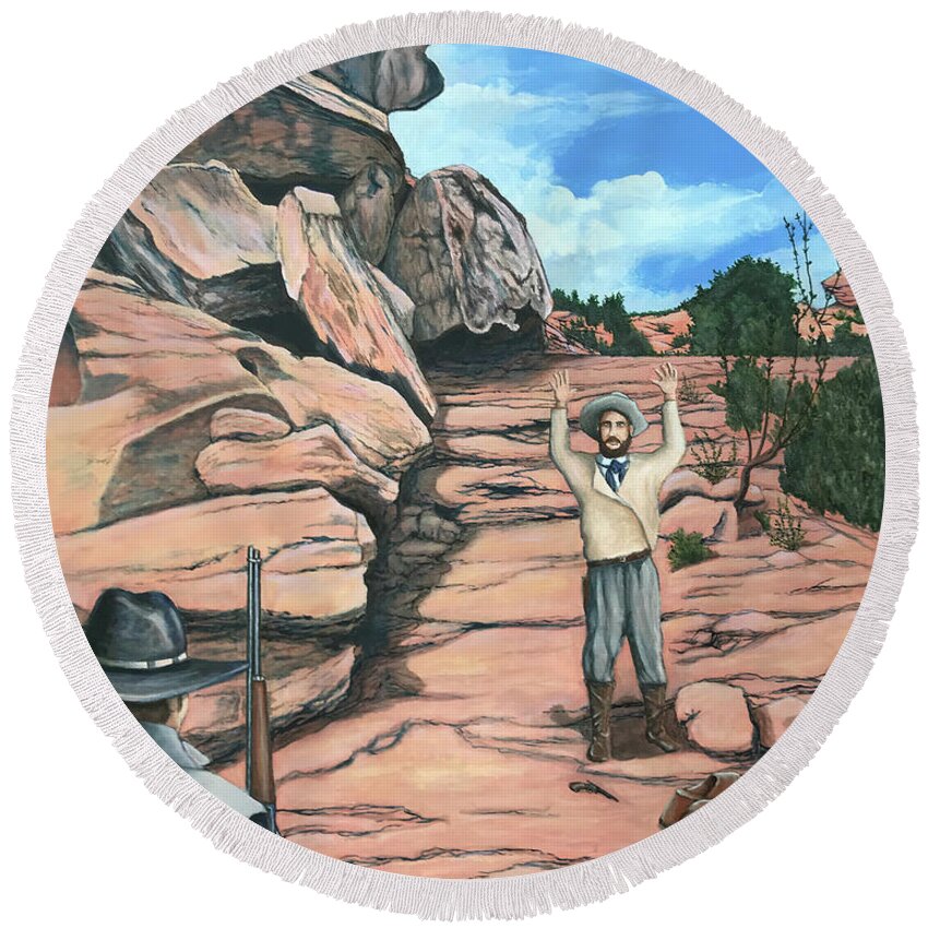 Landscape Round Beach Towel featuring the painting Caught by Mr Dill