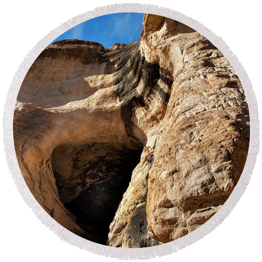 Gila Cave Dwellings Round Beach Towel featuring the photograph Cave 2 by Endre Balogh