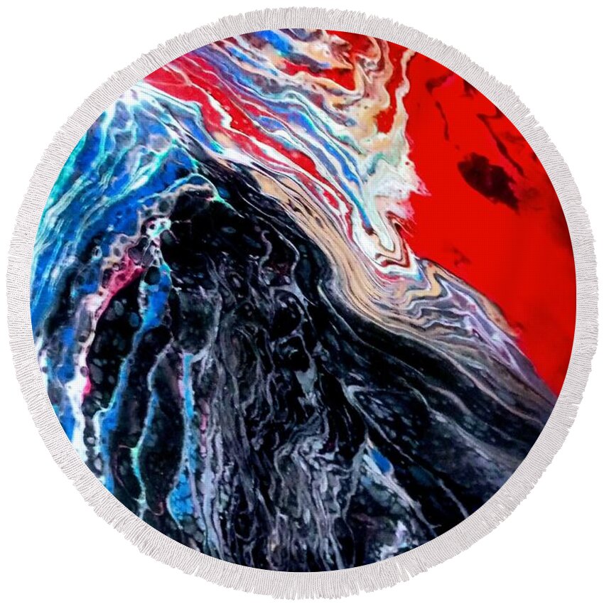 Cave Round Beach Towel featuring the painting Cave Dweller by Anna Adams