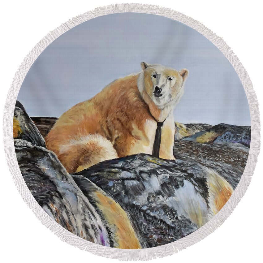 Polar Bear Round Beach Towel featuring the painting Celebrate Good Times by Marilyn McNish