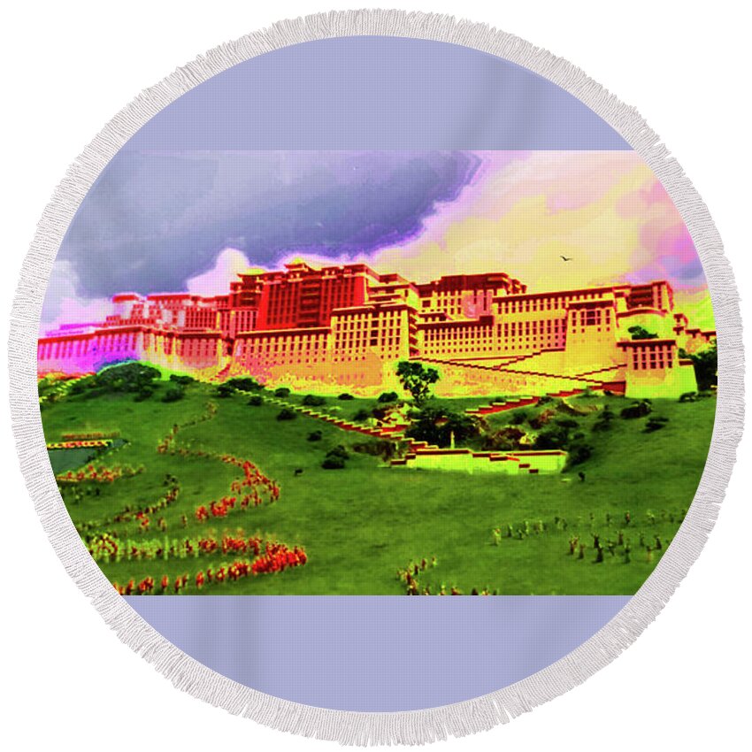 China Round Beach Towel featuring the digital art Celebration At Lhasa by CHAZ Daugherty
