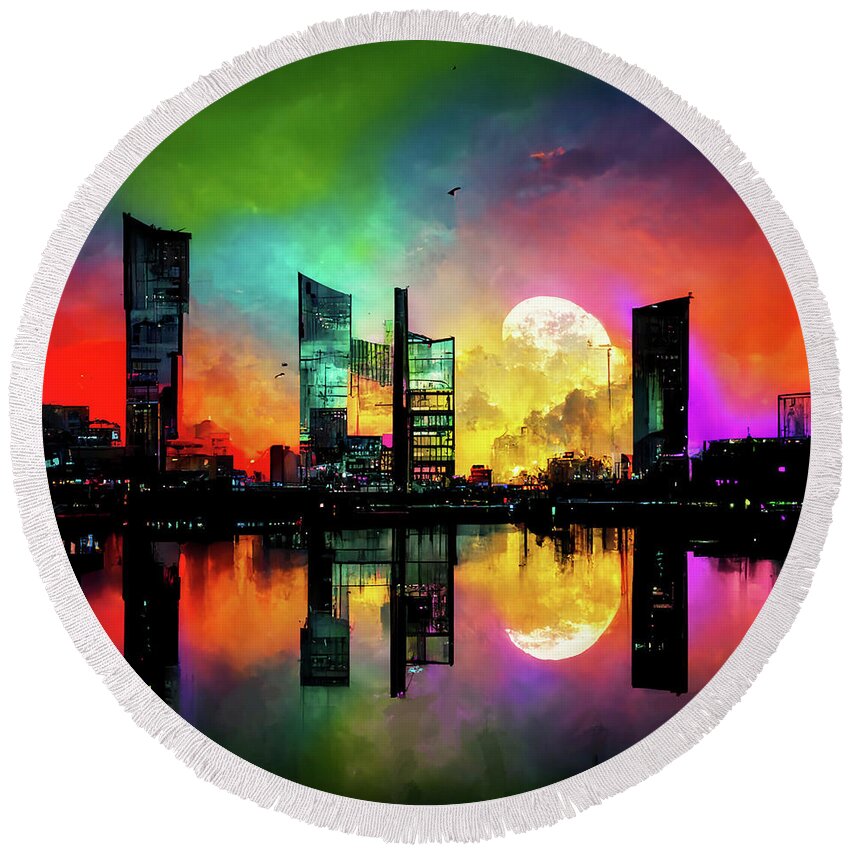 Celestial Round Beach Towel featuring the digital art Celestial City 2 by DC Langer