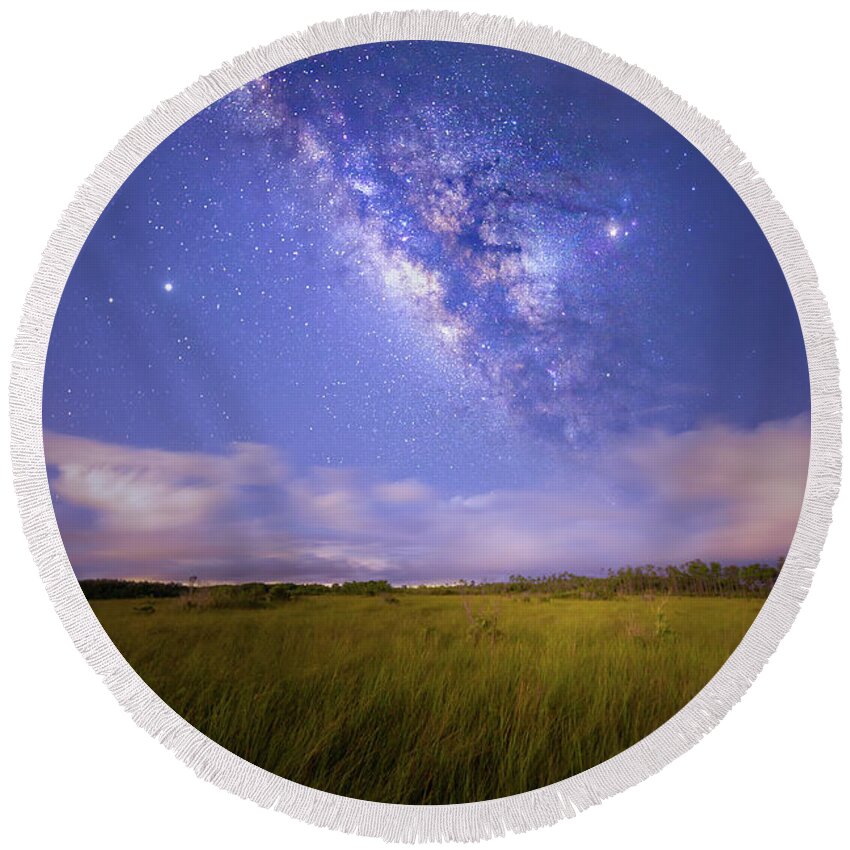 Milky Way Round Beach Towel featuring the photograph Celestial Summer by Mark Andrew Thomas