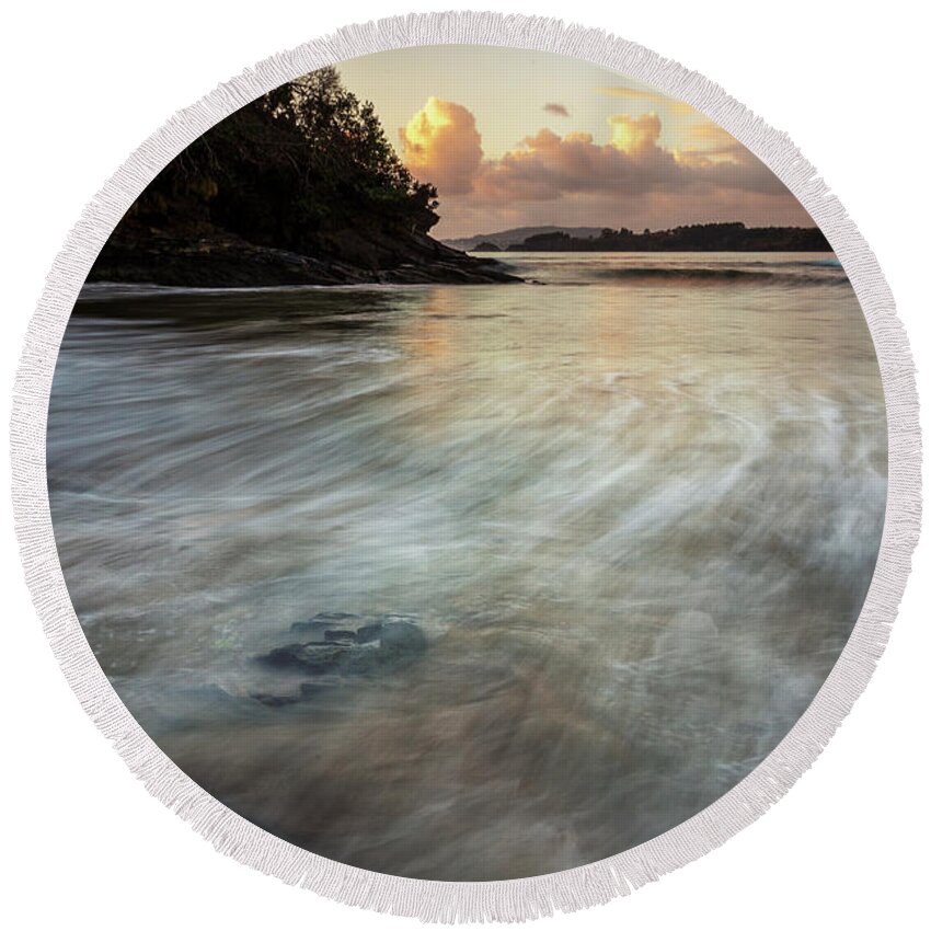 Colorful Round Beach Towel featuring the photograph Centrona Cove Long Exposure at Ares Estuary Pontedeume Galicia by Pablo Avanzini