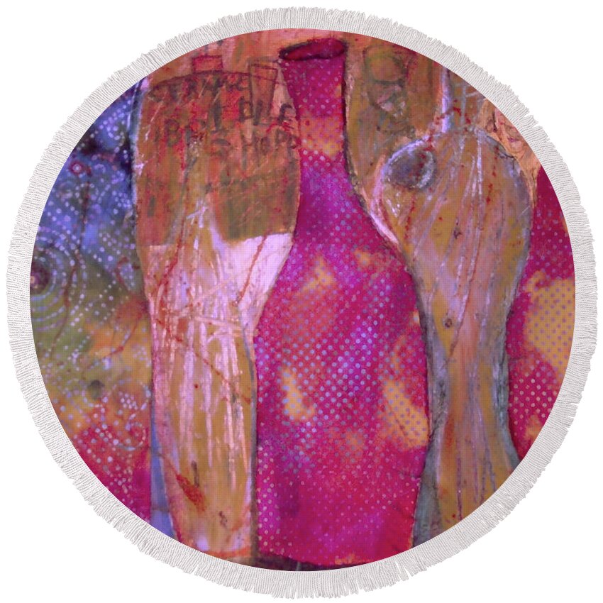  Round Beach Towel featuring the painting Ceramic Bottles by Cherie Salerno