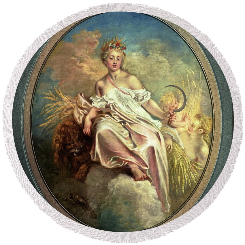 Ceres Round Beach Towel featuring the painting Ceres by Antoine Watteau Old Masters Reproduction by Rolando Burbon