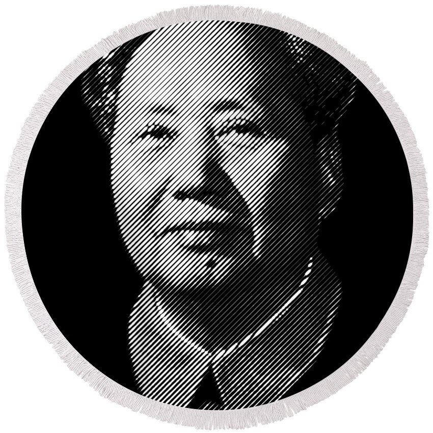 Mao Round Beach Towel featuring the digital art Chairman Mao Zedong, portrait by Cu Biz