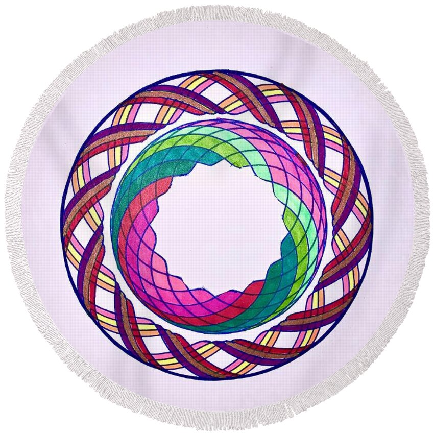 Spiral Round Beach Towel featuring the drawing Chakra Series #5a by Steve Sommers