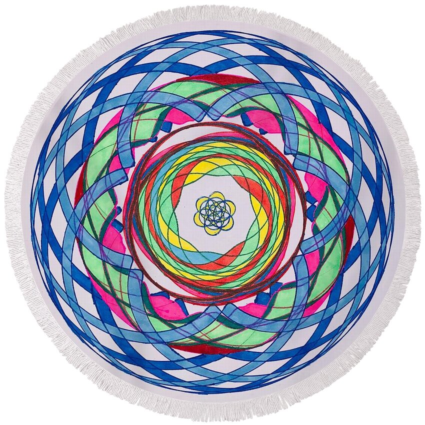 Blue Round Beach Towel featuring the drawing Chakra Series #7 by Steve Sommers