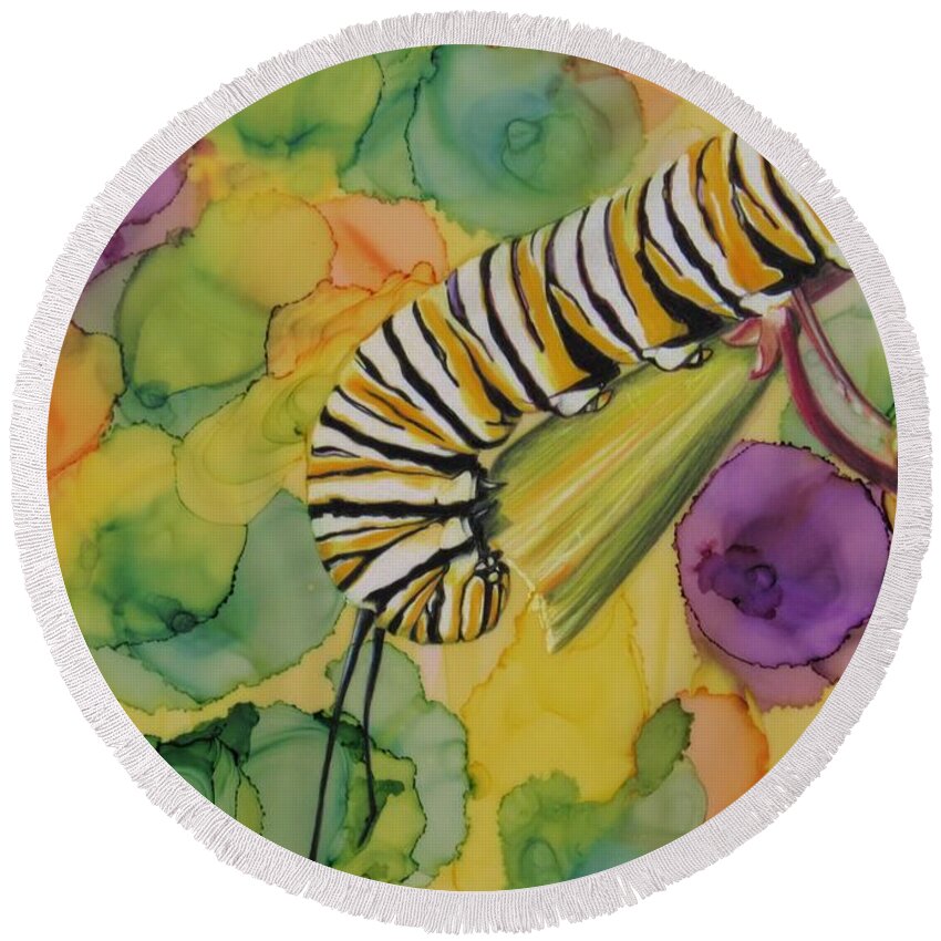 Caterpillar Round Beach Towel featuring the drawing Change from Above by Kelly Speros