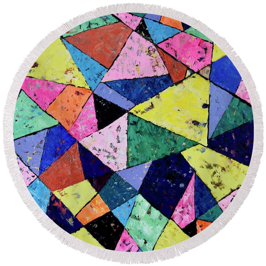 Abstract Round Beach Towel featuring the painting Change Your View by Jackie Ryan