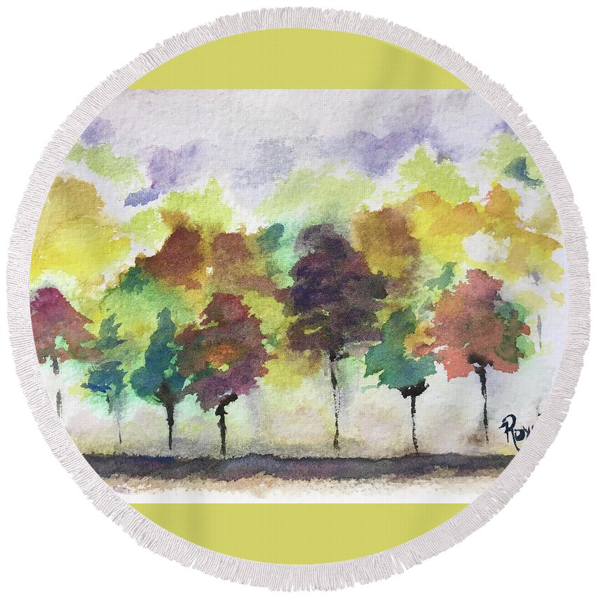 Trees Round Beach Towel featuring the painting Changing Season by Roxy Rich