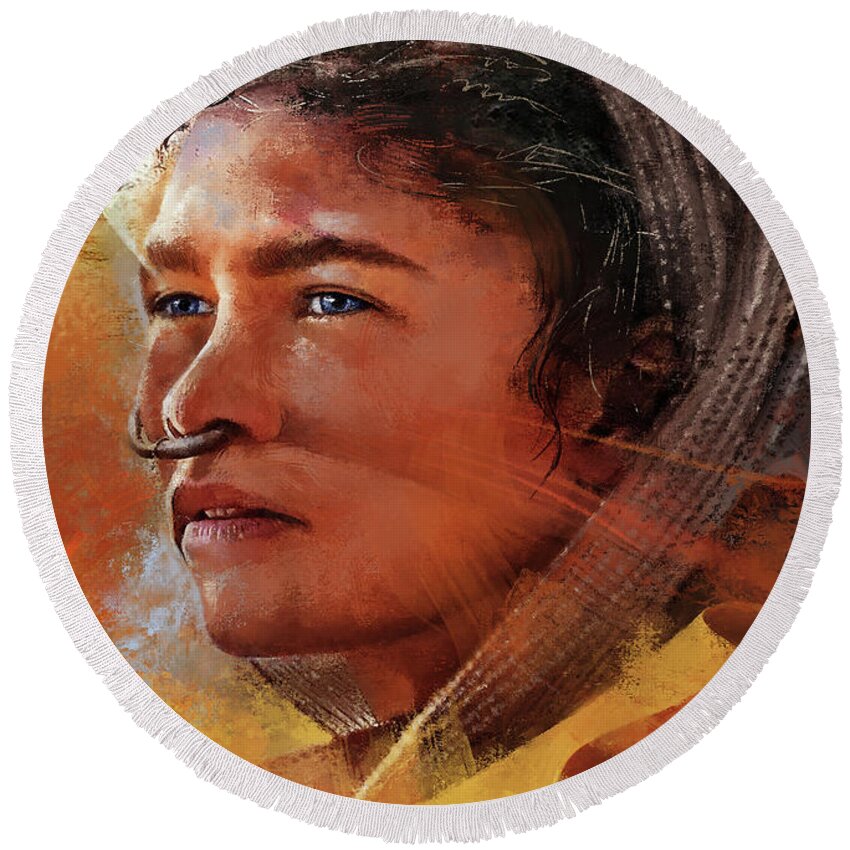 Painting Round Beach Towel featuring the digital art Chani Kynes from DUNE by Garth Glazier
