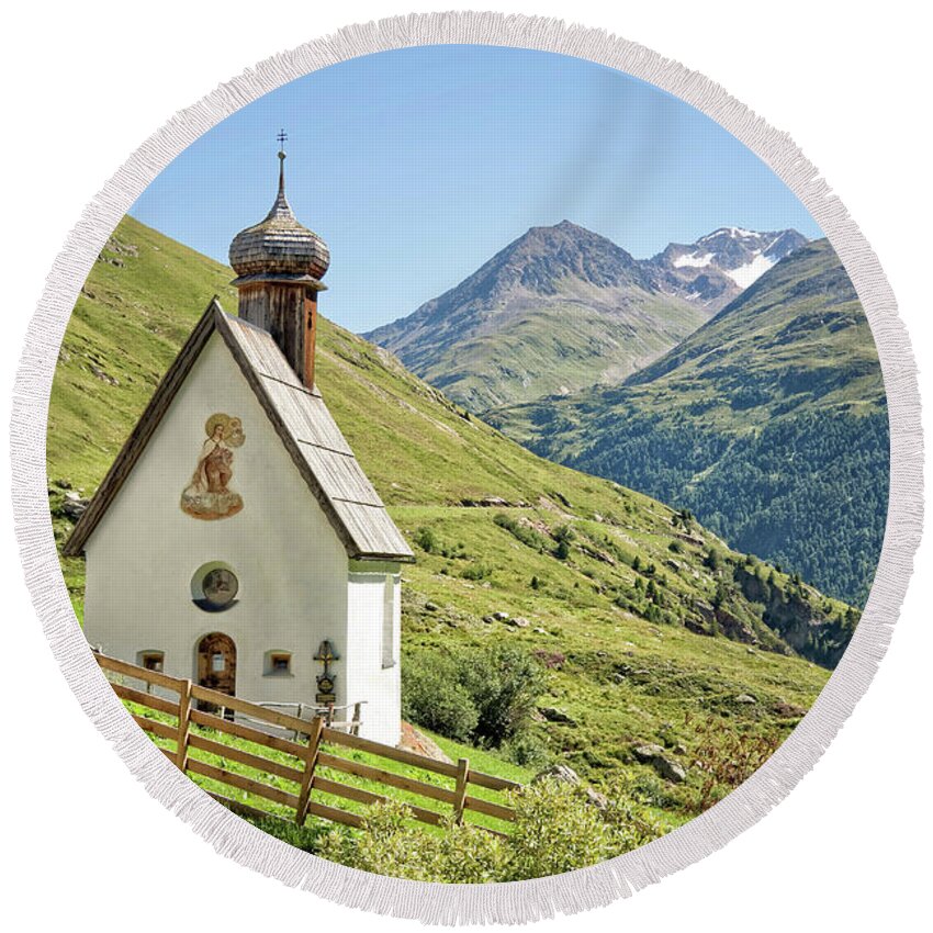 Tyrol Round Beach Towel featuring the photograph Chapel in Tyrol by Delphimages Photo Creations
