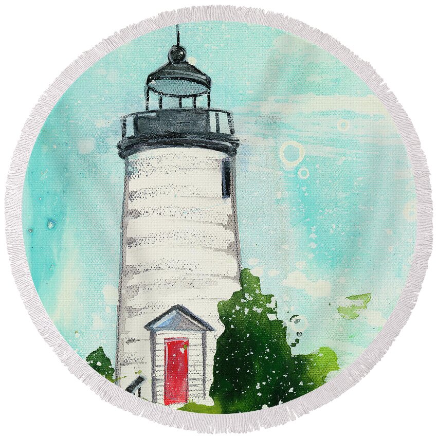 Chappy Round Beach Towel featuring the painting Chappy Happy by Kasha Ritter