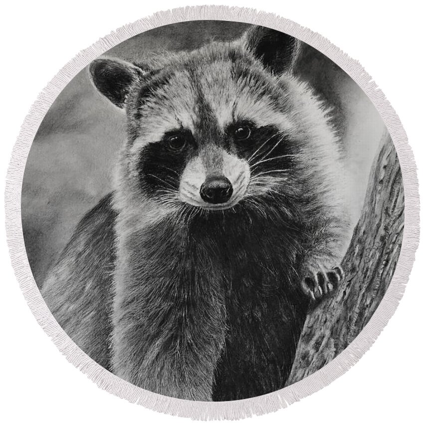 Raccoon Round Beach Towel featuring the drawing Characters Wanted by Greg Fox