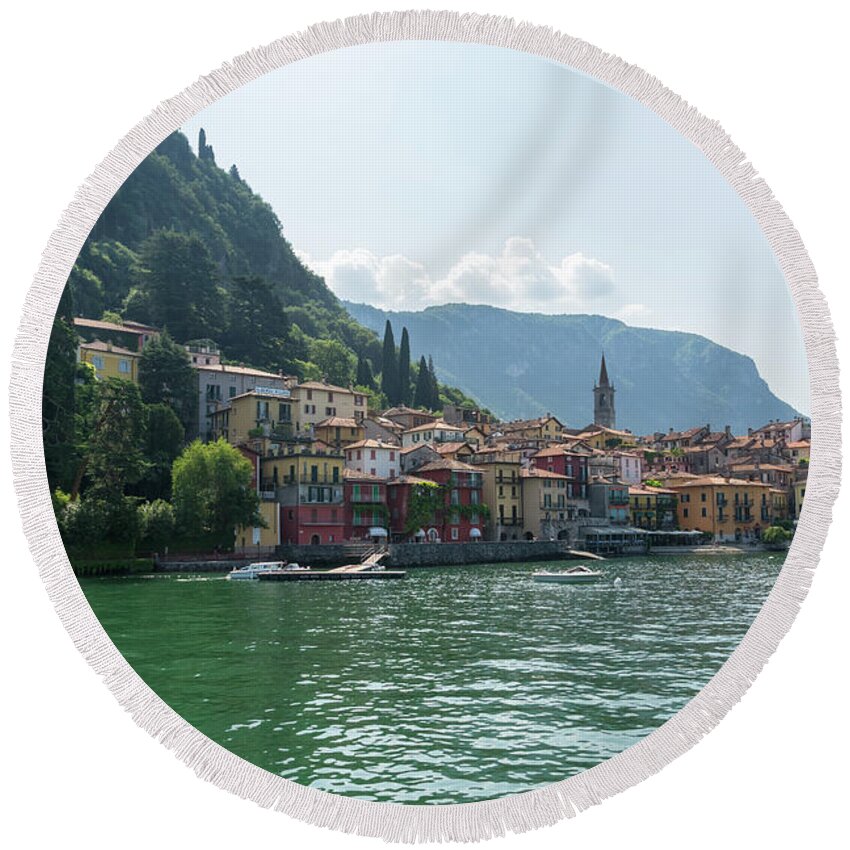 Charismatic Varenna Round Beach Towel featuring the photograph Charismatic Varenna Lake Como Italy - Picture Perfect Waterfront by Georgia Mizuleva