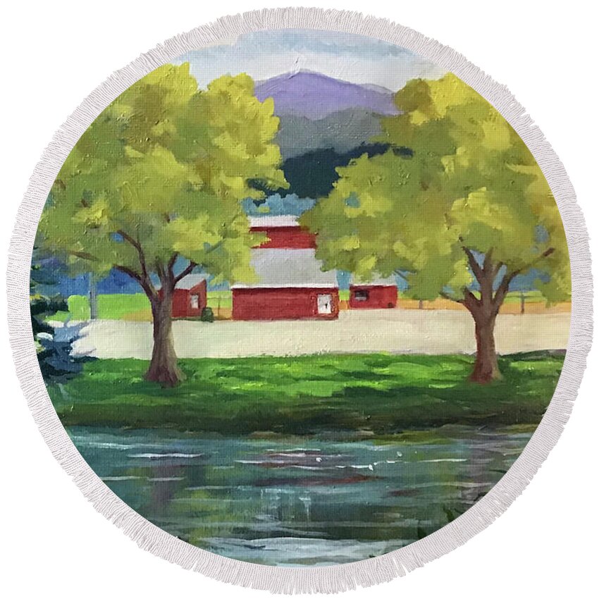 Park Round Beach Towel featuring the painting Charles Owen park by Anne Marie Brown