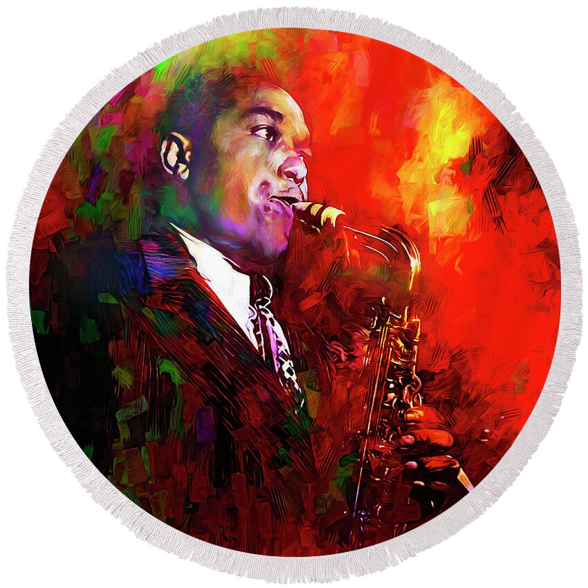 Charlie Parker Round Beach Towel featuring the digital art Charlie Parker by Mal Bray