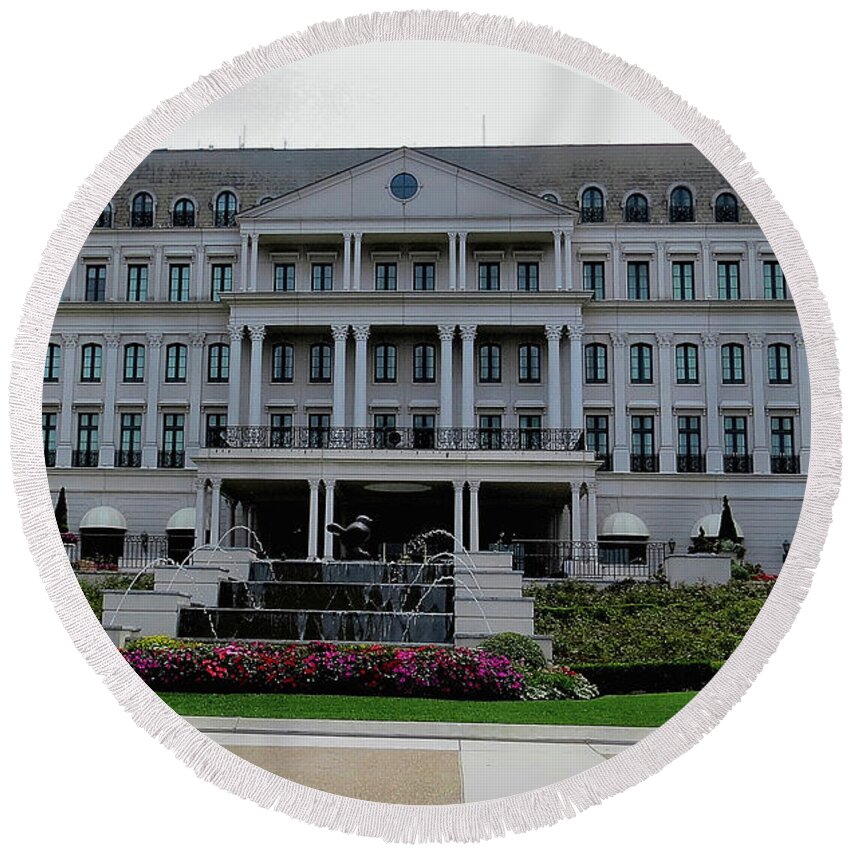 Resorts Round Beach Towel featuring the photograph Chateau Lafayette at Nemacolin Woodlands Resort in Pennsylvania by Linda Stern
