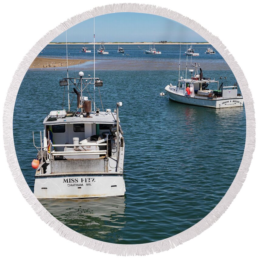 Chatham Fishing Boats Round Beach Towel featuring the photograph Chatham Fishing Boats by Michelle Constantine