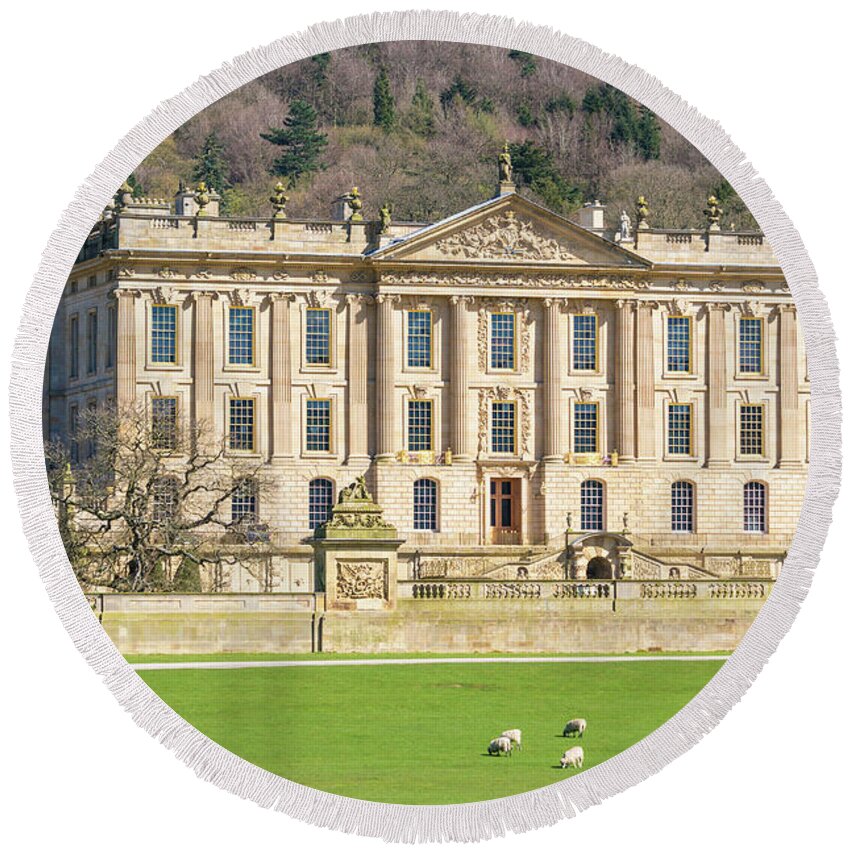 Chatsworth House Round Beach Towel featuring the photograph Chatsworth House, England by Neale And Judith Clark