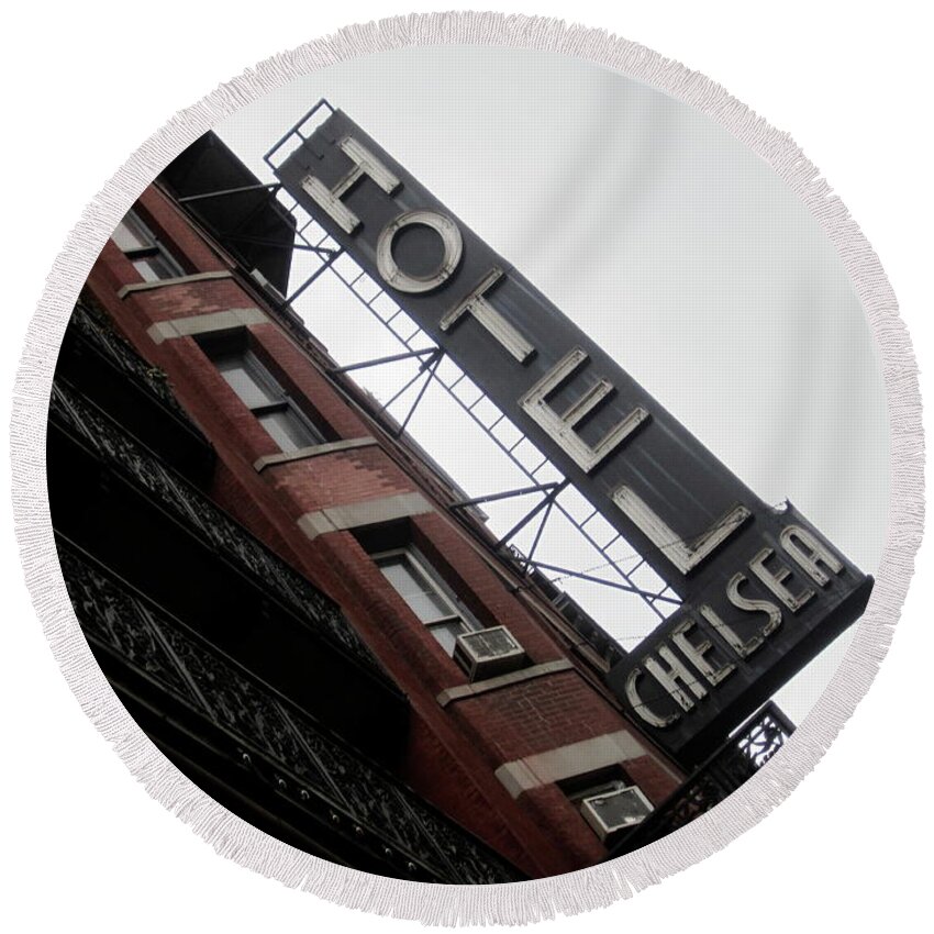 Chelsea Hotel Round Beach Towel featuring the photograph Chelsea Hotel Sign by Chris Goldberg