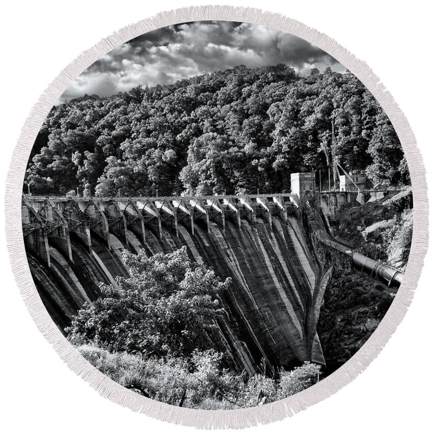 North Carolina Round Beach Towel featuring the photograph Cheoah River Dam 2 by Phil Perkins