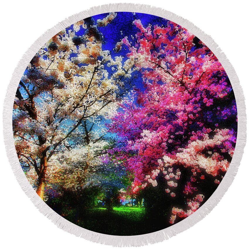 Trees Round Beach Towel featuring the photograph Cherry blossom impression, Tidal Basin. by Bill Jonscher